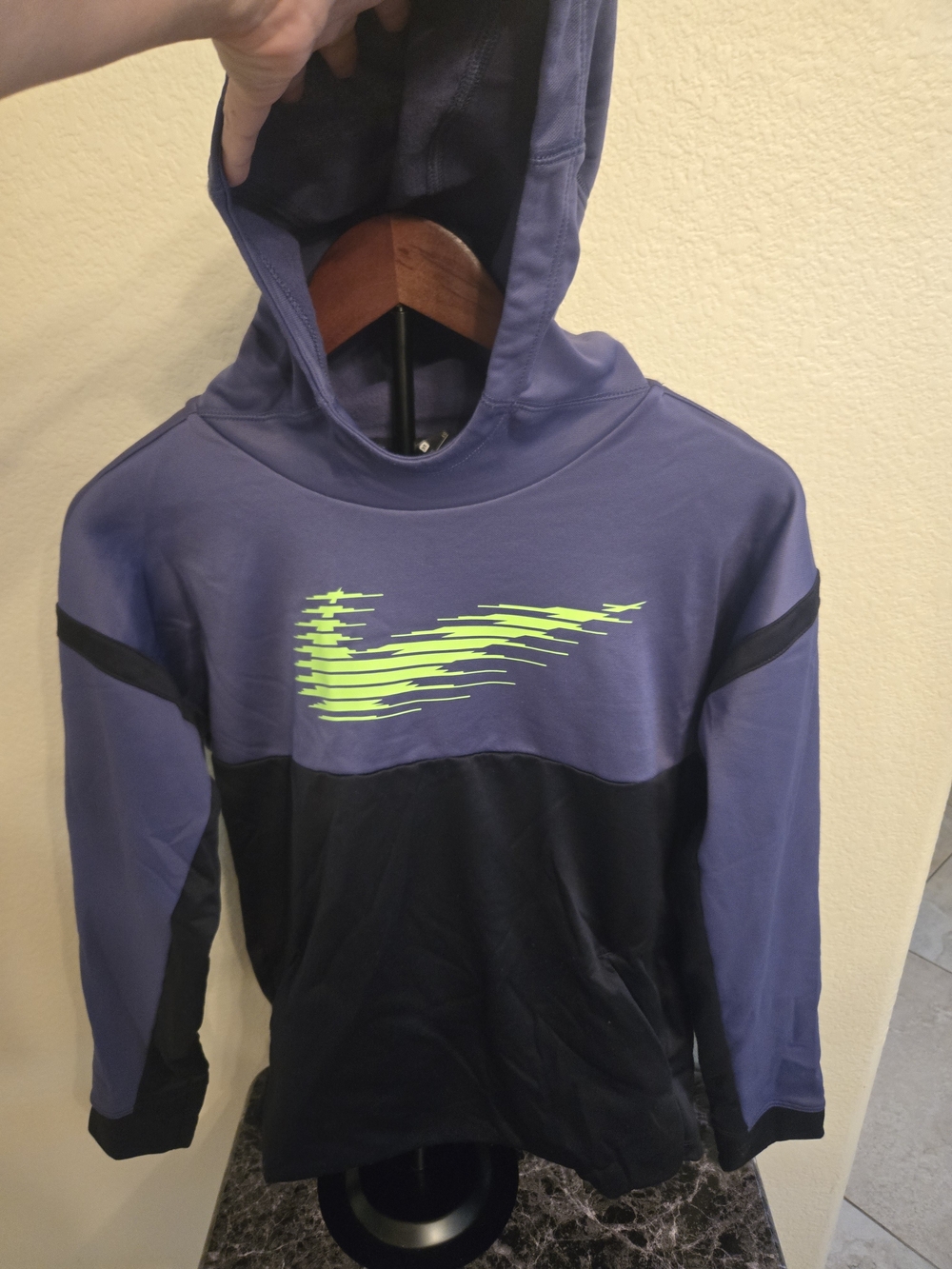 Nike Kids Black & Gray Hooded Sweatshirt with Neon Logo